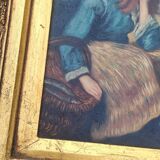 Peinture à l huile encadrée signée  R.T- cadre en bois doré -