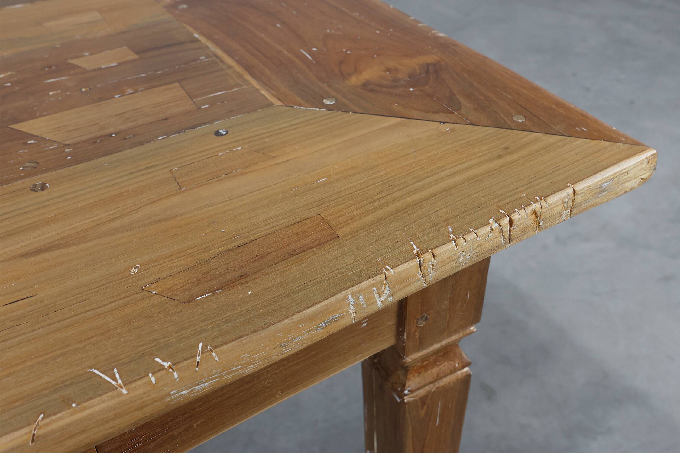 Table de ferme provinciale en bois d'orme, France vers 1850