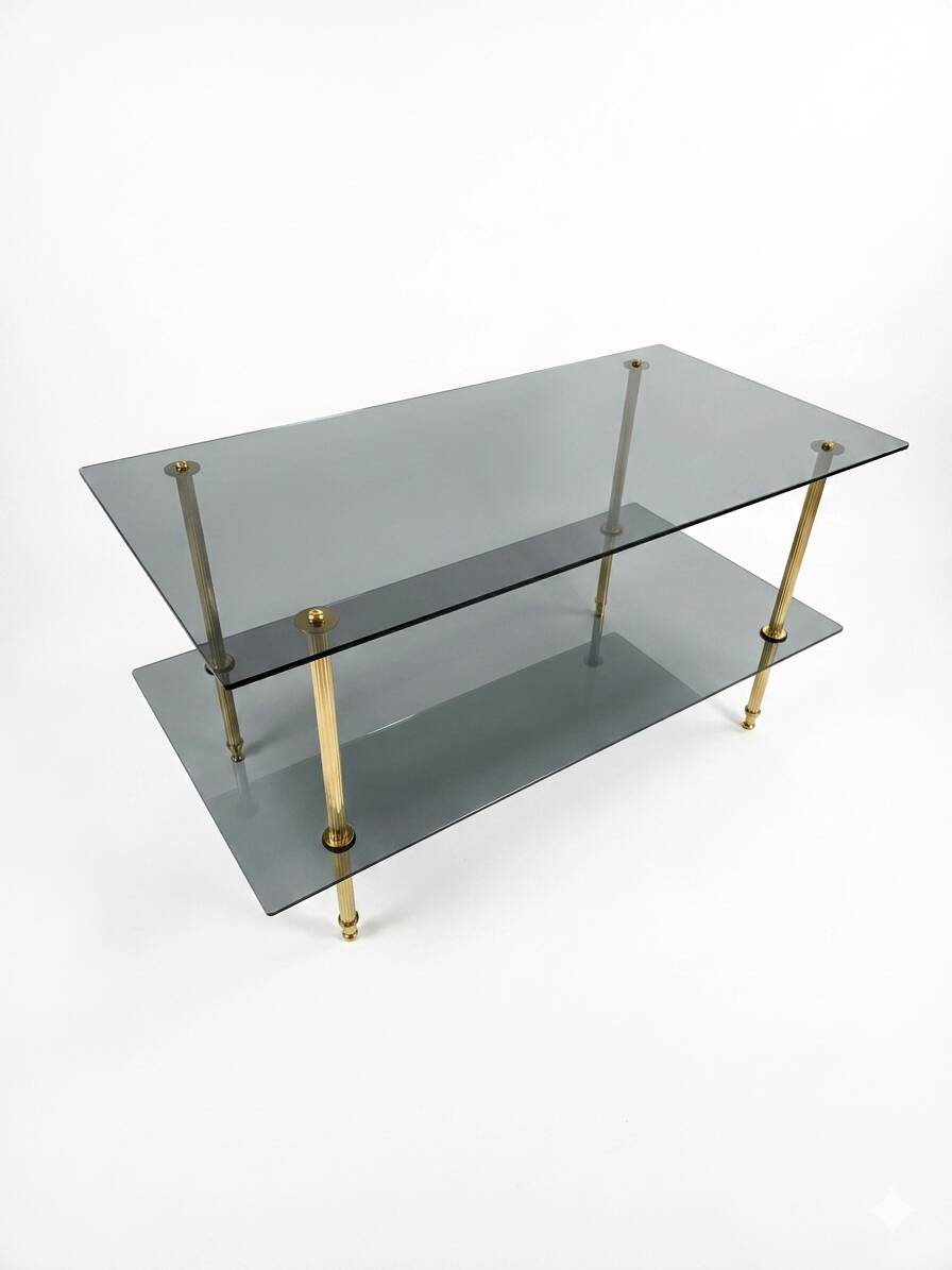 Smoked glass and brass coffee table from the 1970s.