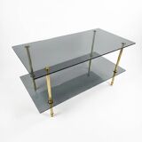 Smoked glass and brass coffee table from the 1970s.
