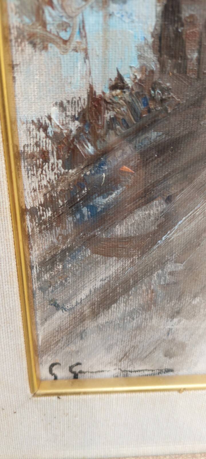 Oil painting on canvas, scene with figures, 50x70 cm, 1960s-70s, signed