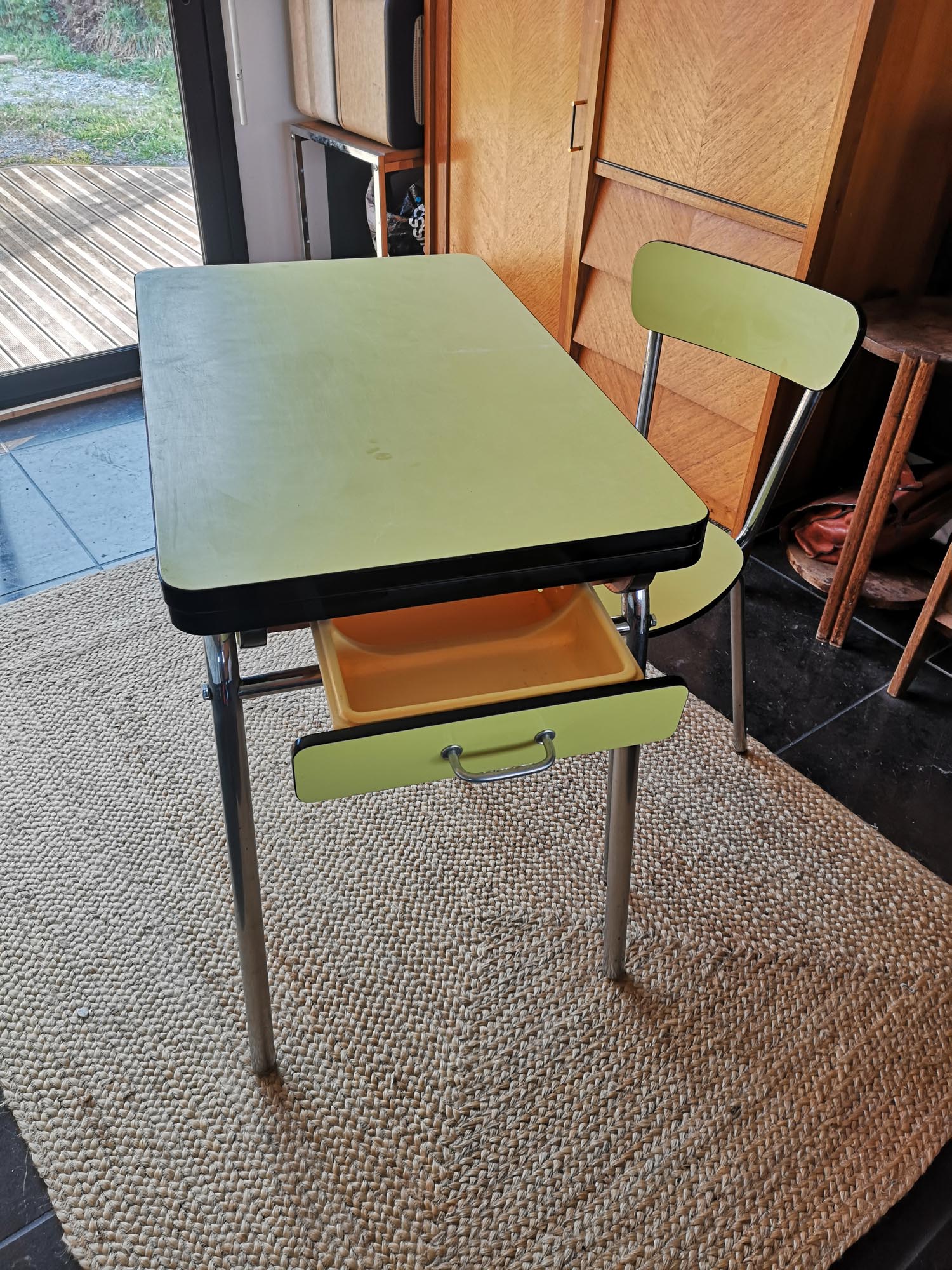 Lemon yellow formica table and chair