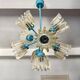 Turquoise glass and metal chandelier with 9 lights, Leclaire & Schäfer, 1960