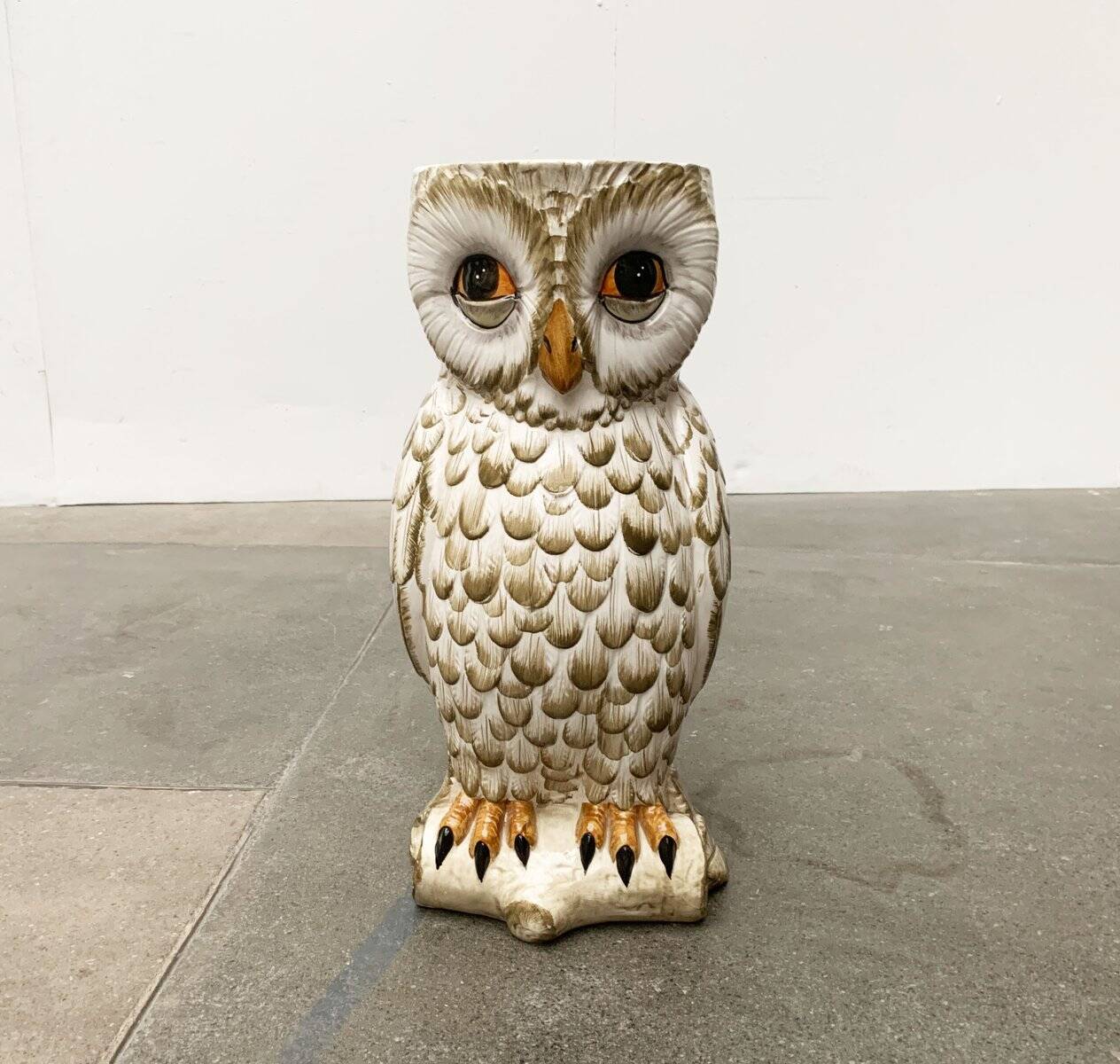 Vintage Italian ceramic owl umbrella stand