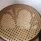 Set of 4 high bistro stools in curved wood and canework.