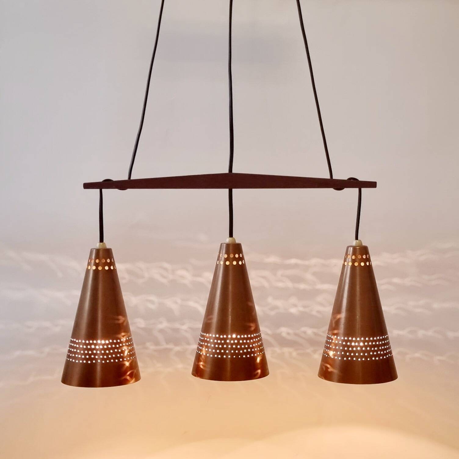 Mid-Century Scandinavian Copper & Teak Pendant by Hans-Agne Jakobsson, 1950s