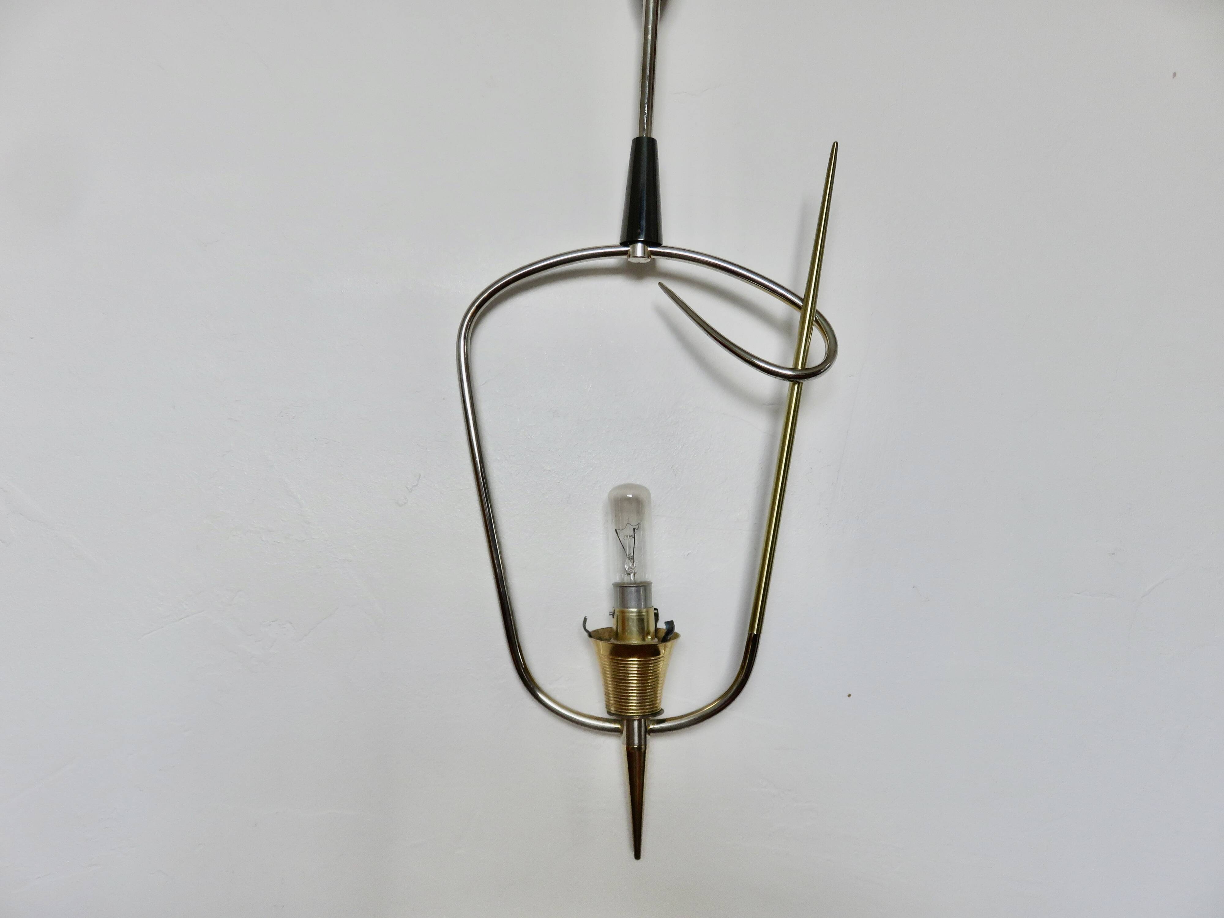 Arlus chandelier/pendant light, opaline glass and brass, 1950s or 60s, vintage