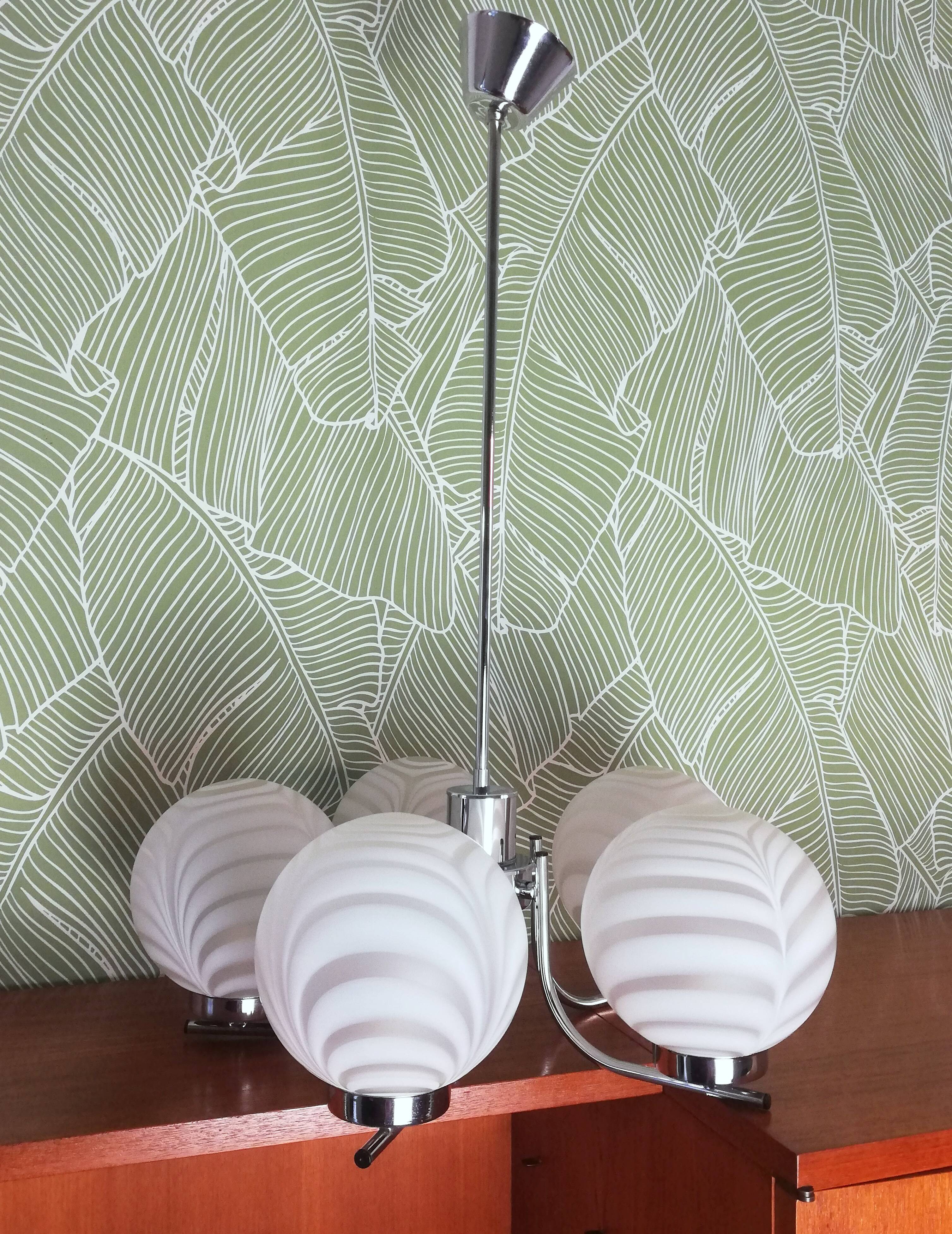 Chrome and opaline chandelier 70s