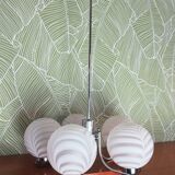 Chrome and opaline chandelier 70s