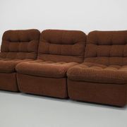 Vintage German brown boucle modular 3-seater sofa, 1970s.