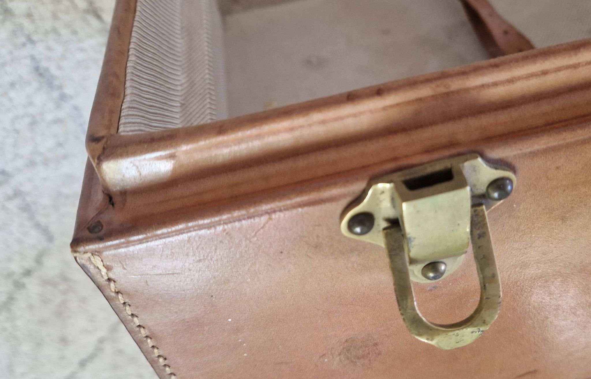 Antique leather and brass trunk/suitcase, high-end luggage circa 1930