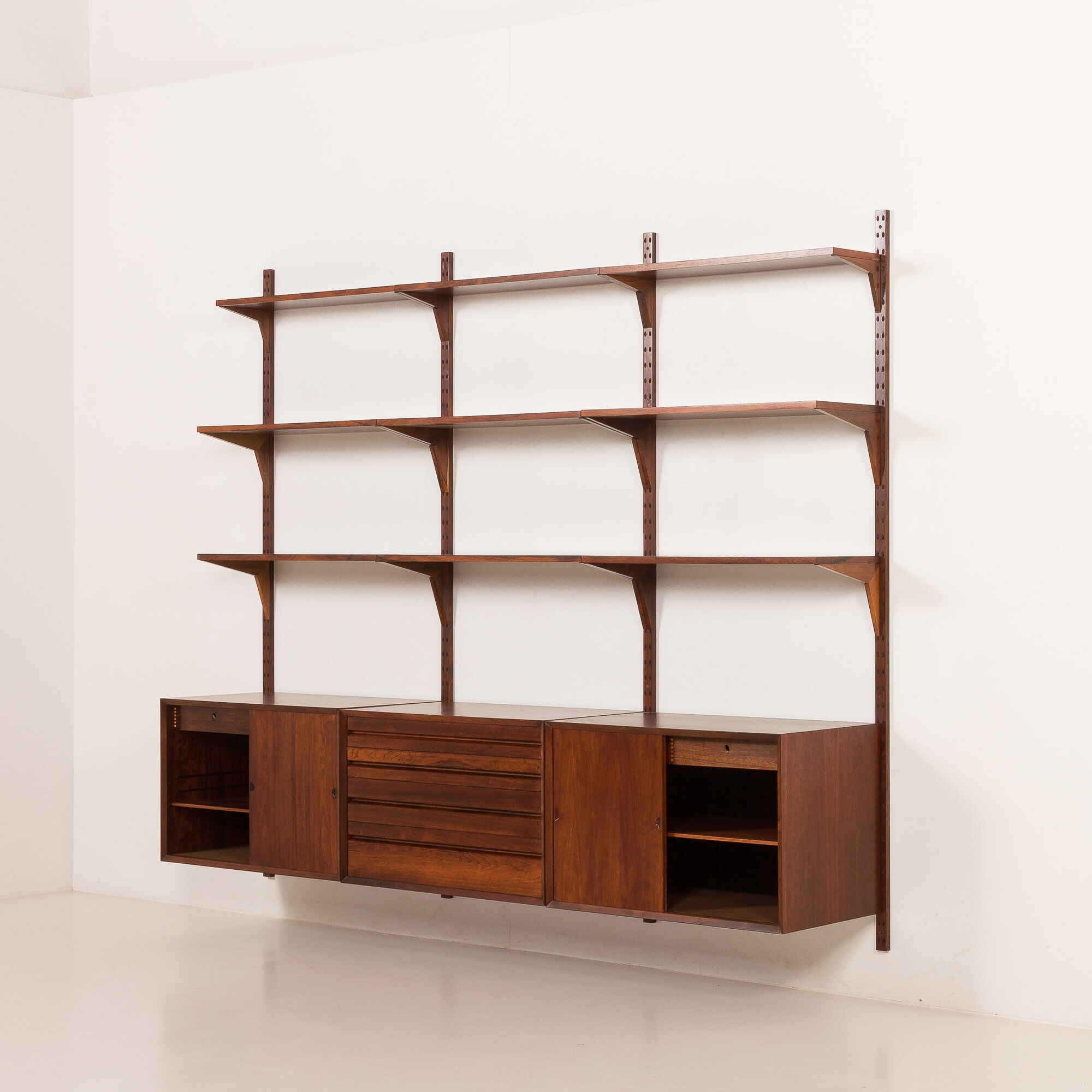 Poul Cadovius 3 bay rosewood wall unit for Cado, 1960s