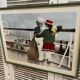 Old Color Print Sailor Children On The Naval Port + Green Wood Frame #B540