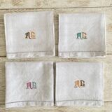 Hand-embroidered napkins, mono MG, Venice days - 57x54 cm - linen