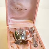 Vintage Silver-Plated Metal Egg Cup and Spoon for Birth