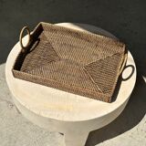 Rectangular Asian handmade basket with circular handle L:45 l:35