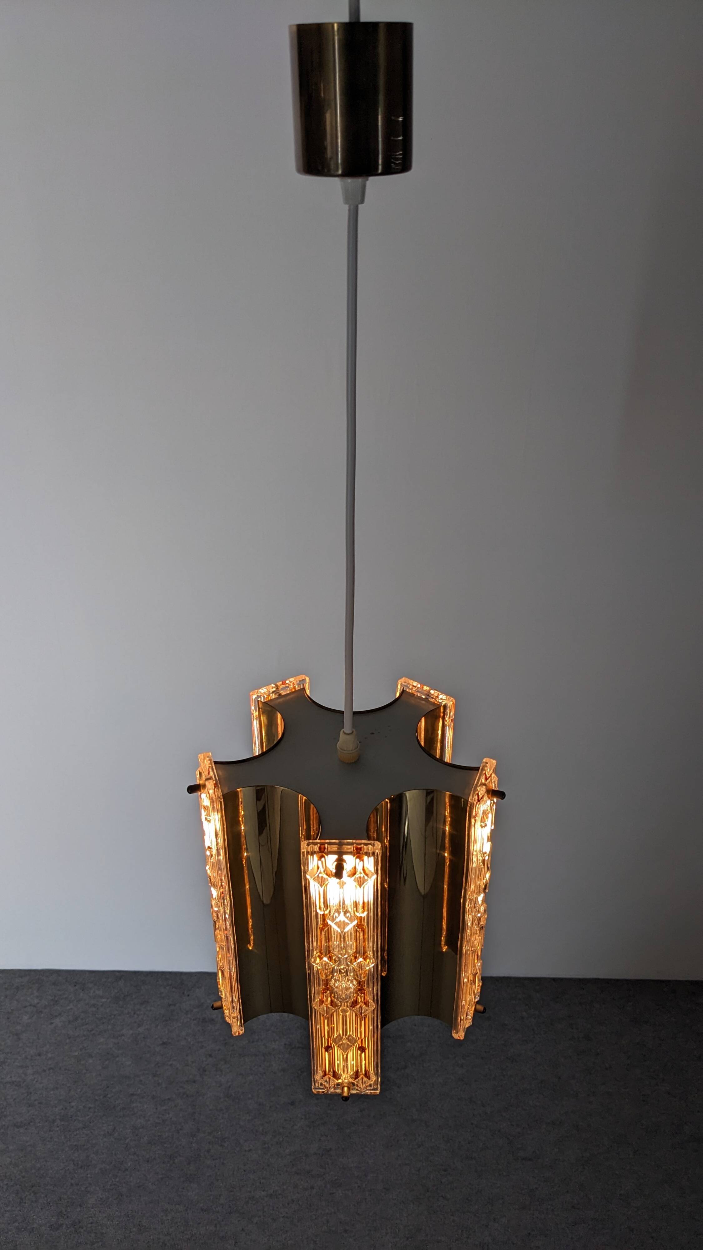 Hollywood Regency brass pendant by Vitrika, Denmark circa 1970.