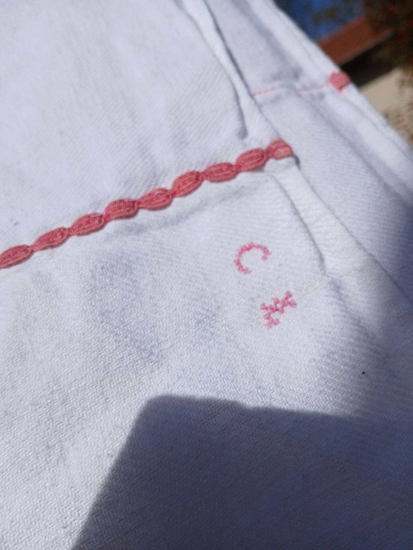 Vintage white linen tablecloth
