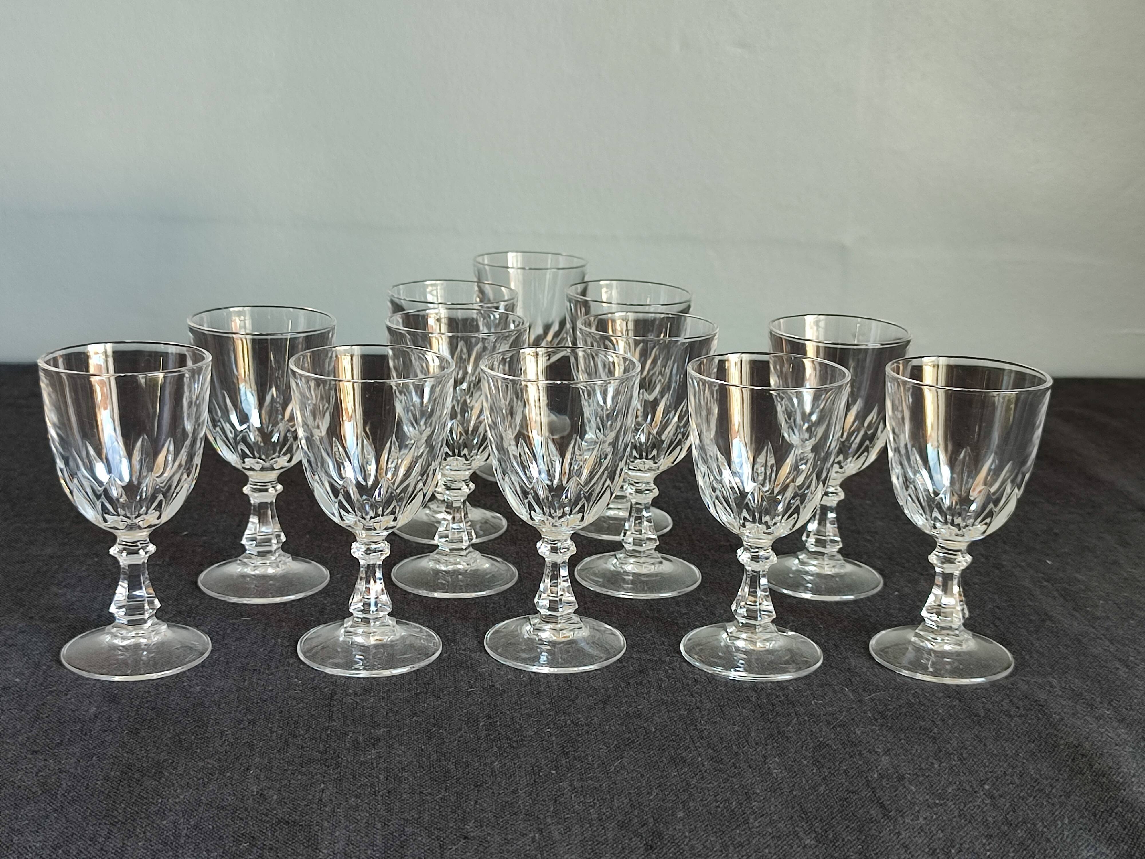 Set of two chest of small glasses with vintage Arques crystal liqueur