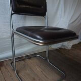 Suite de 4 chaises métal chromé et cuir noir