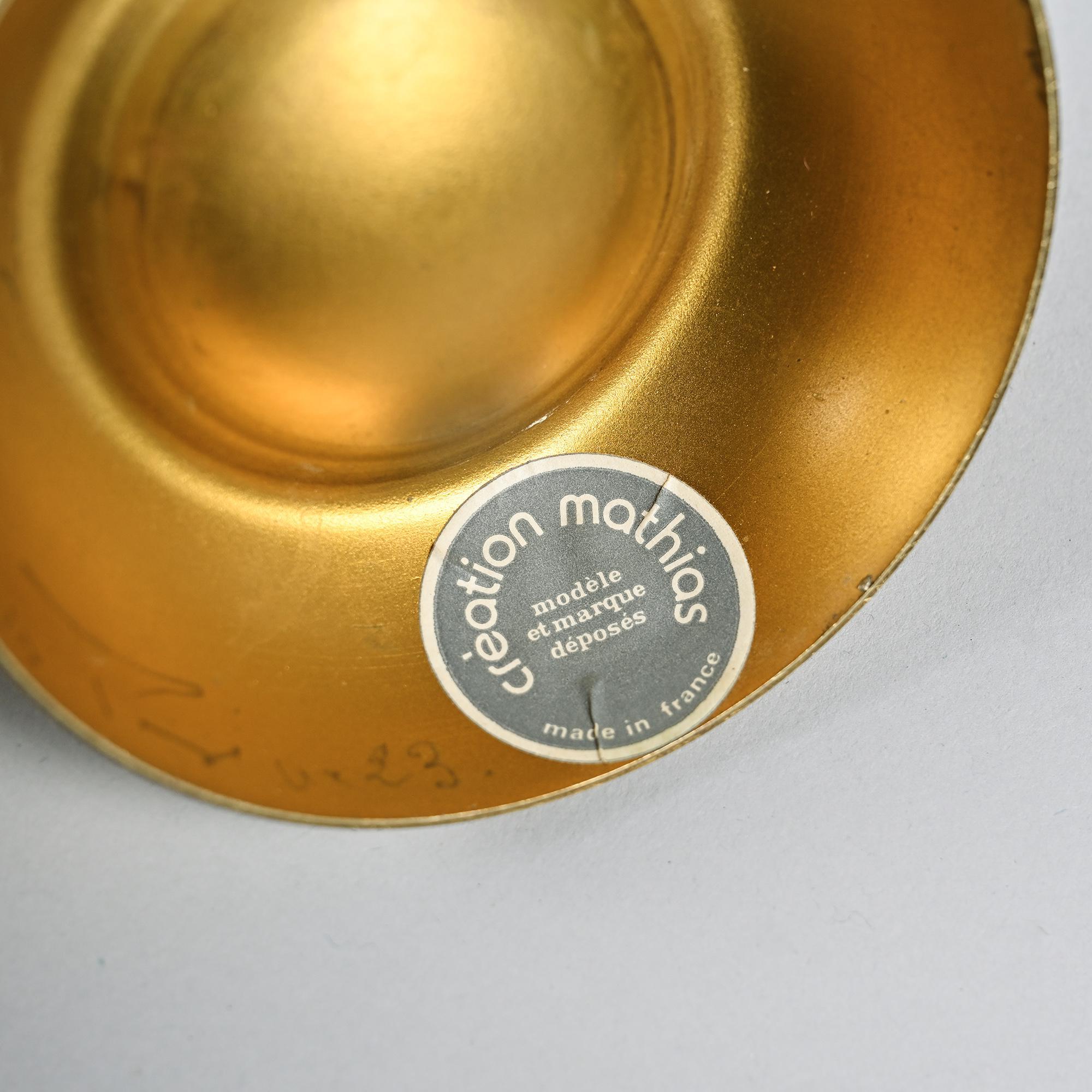 Pair of table lamps in gilded brass, created by Mathias, France, circa 1970.