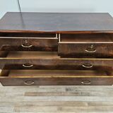Chest of drawers with five drawers in wood and brass