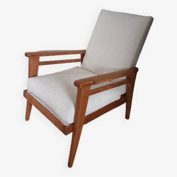 Scandinavian style armchair in solid wood, reupholstered