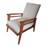 Scandinavian style armchair in solid wood, reupholstered