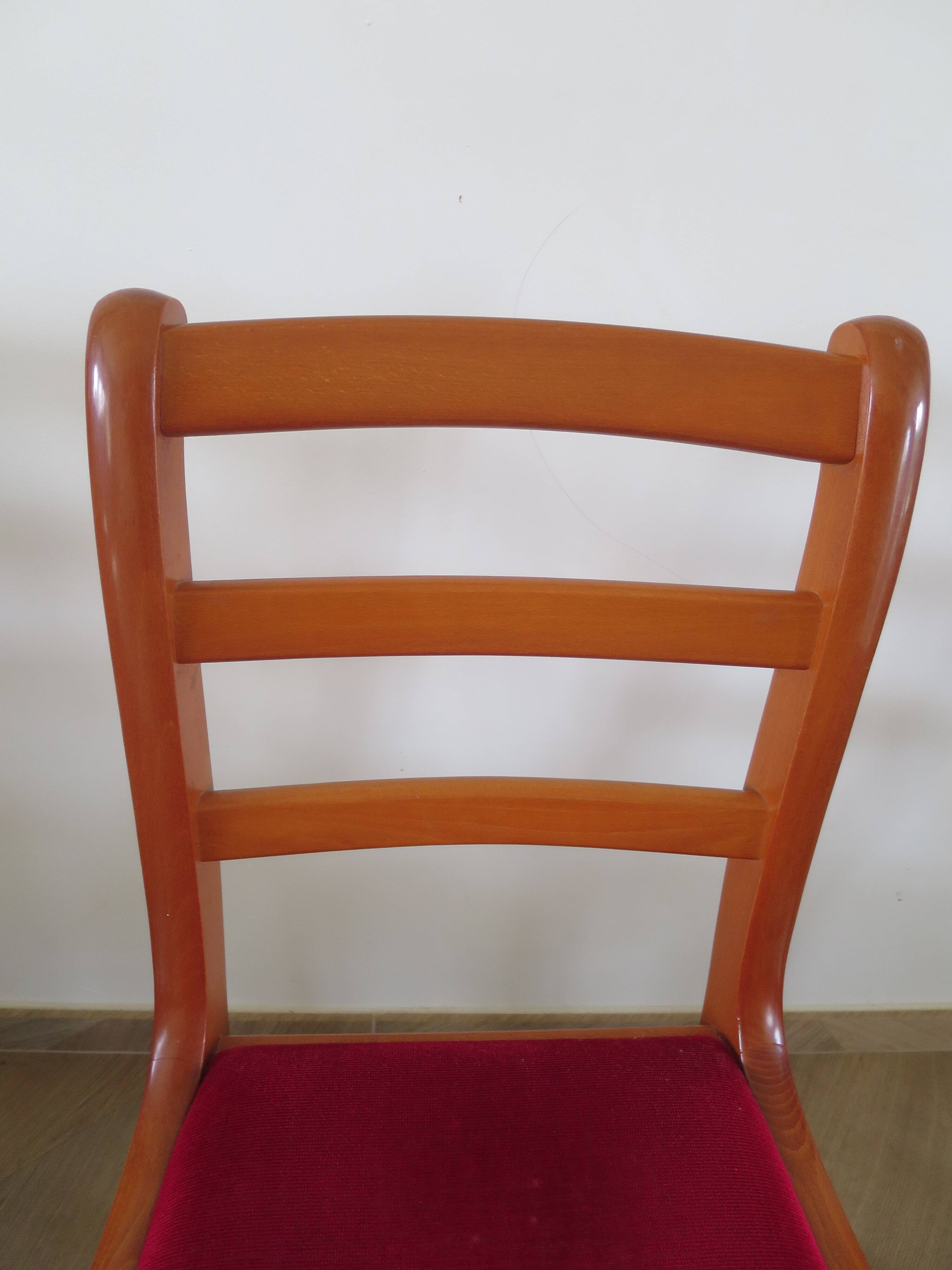 Solid cherry wood chairs and red velvet seat - Set of 4 - Louis Philippe style