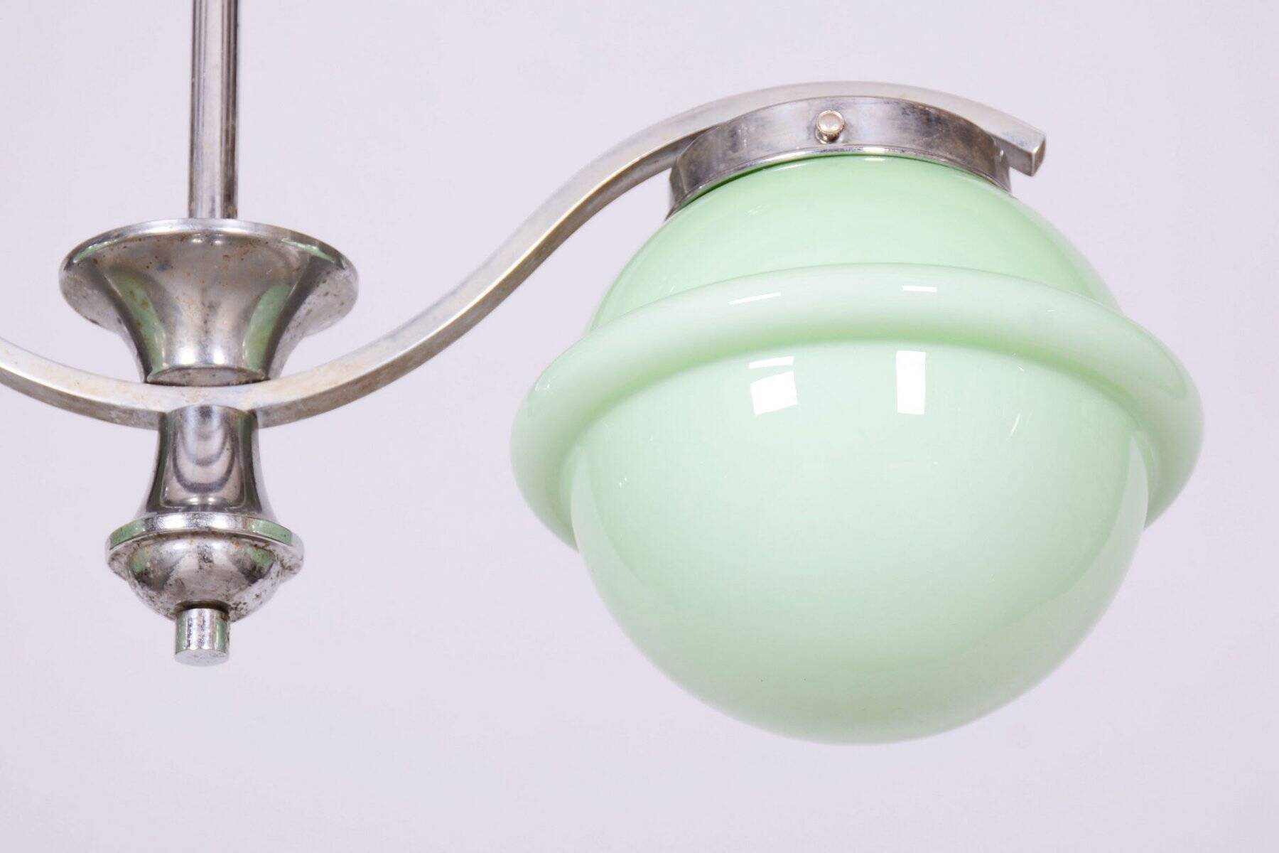 Czech Bauhaus Chandelier in Chrome-Plated Steel and Opaline Glass, 1930s