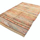 5x8 Green & Orange Striped Pattern Persian Kilim Rug, 155x250Cm