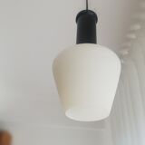Vintage 1960s white opal glass hanging lamp mid-century modern