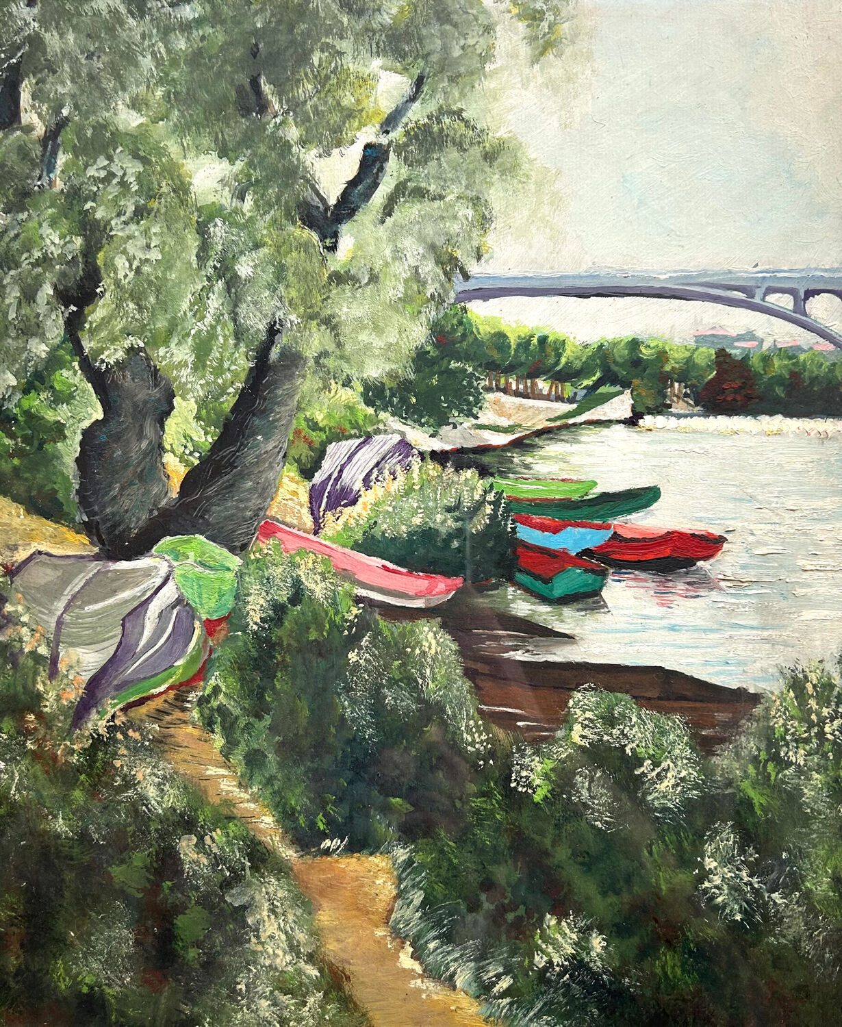 Été sur La Marne, huile sur carton, M. Tassart 1964
