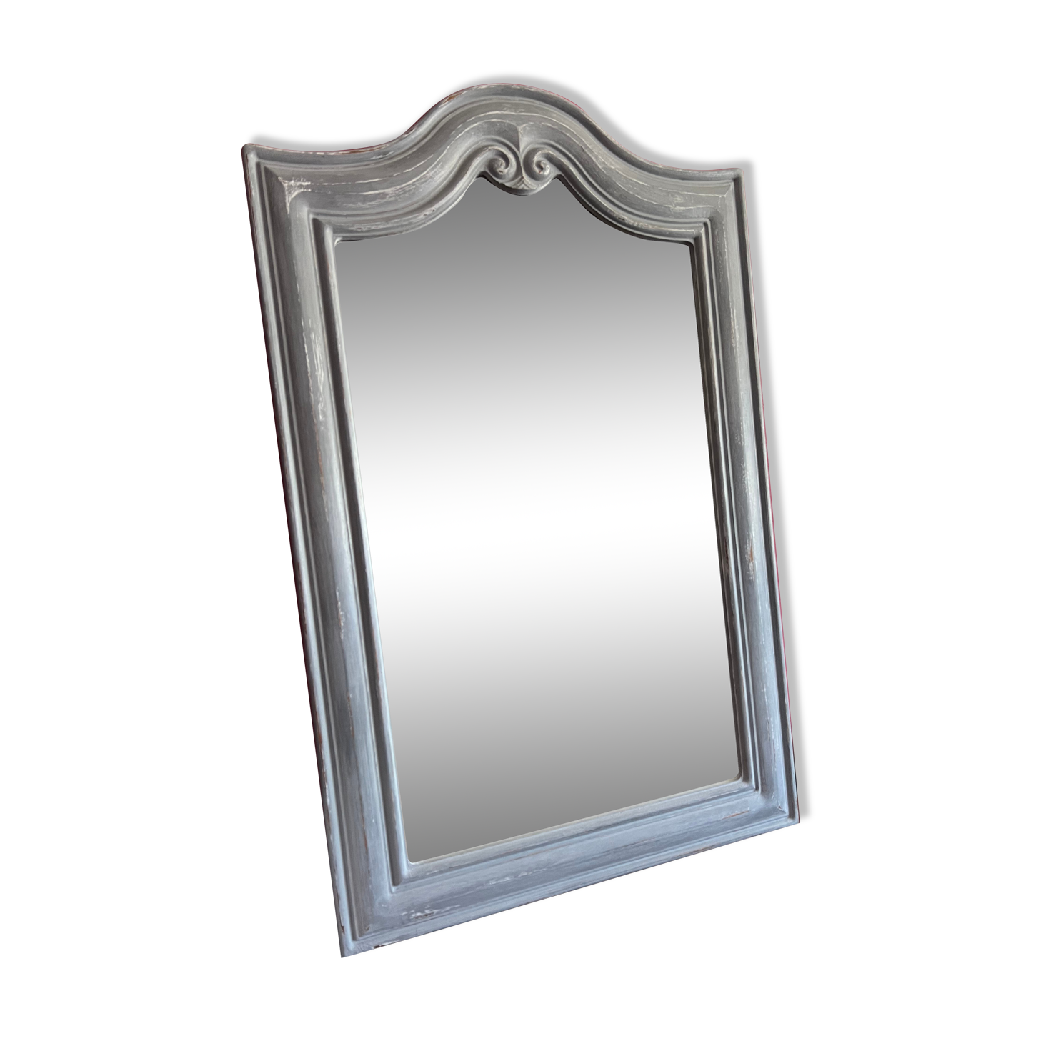 Wood mirror, restyled gray, patinated