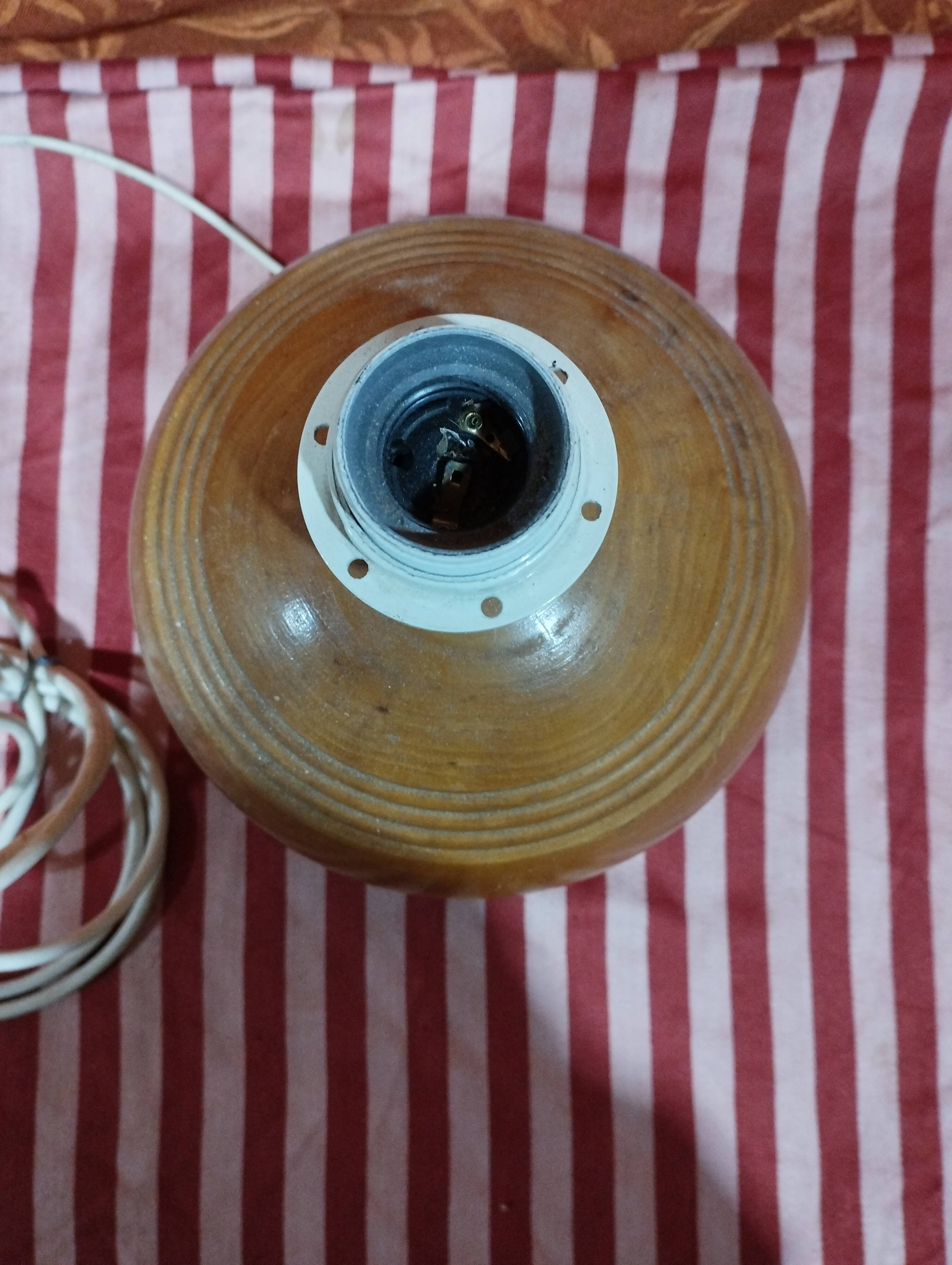 Vintage: turned wooden ball lamp base made in italy imt