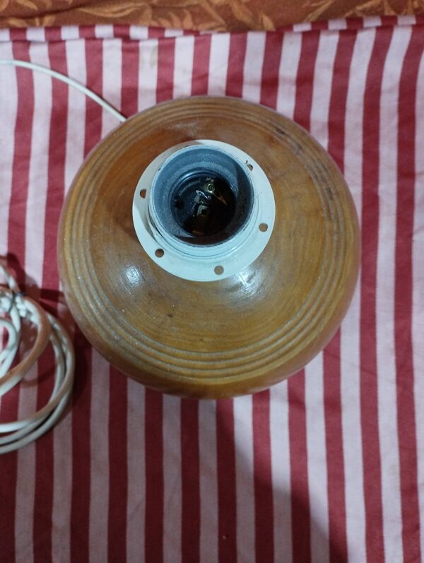 Vintage : pied de lampe boule en bois tourné made in italie i.m.t