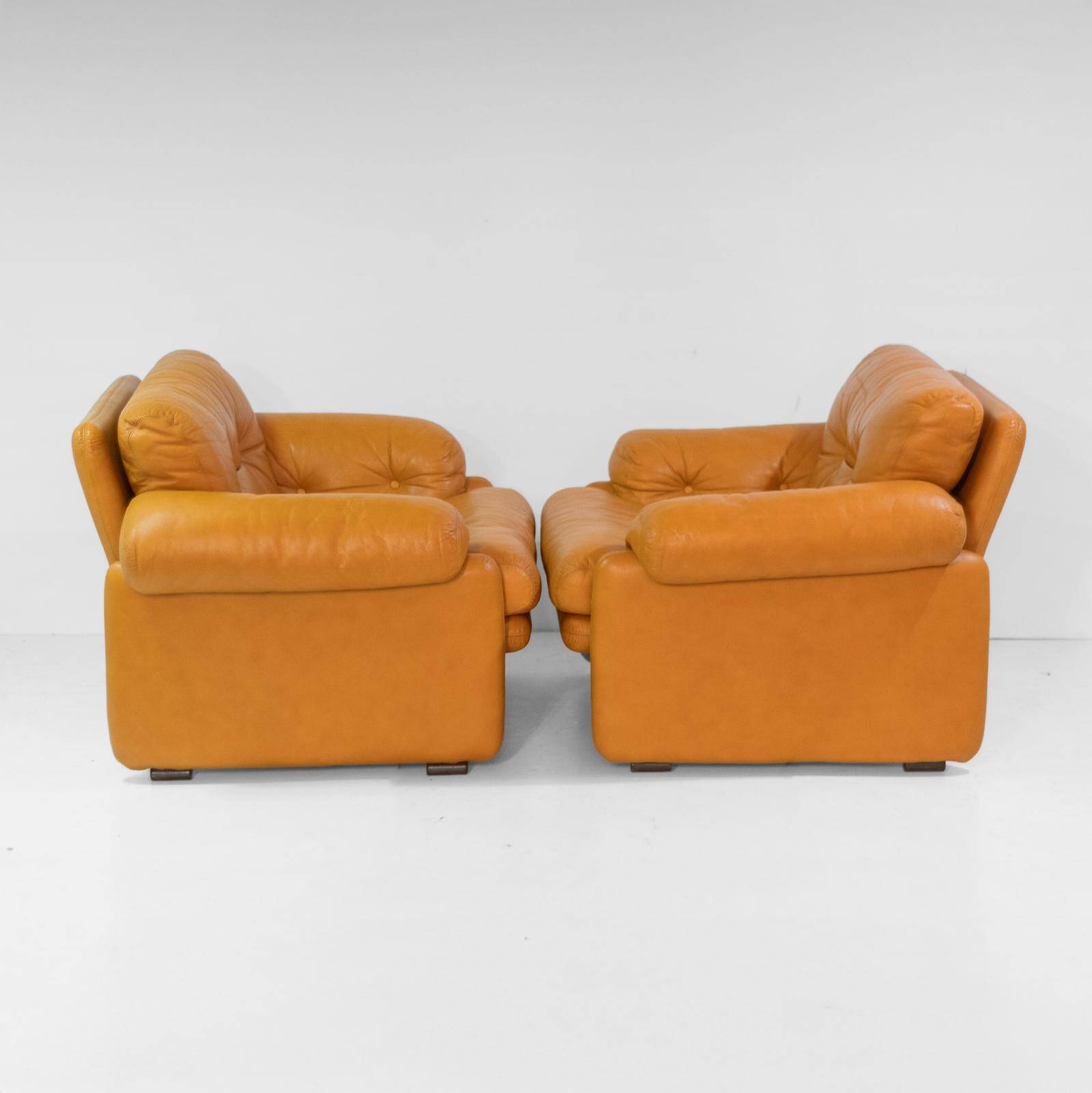 Vintage Coronado Brown Leather Living Room Set Tobia Scarpa Labeled C&B Ita