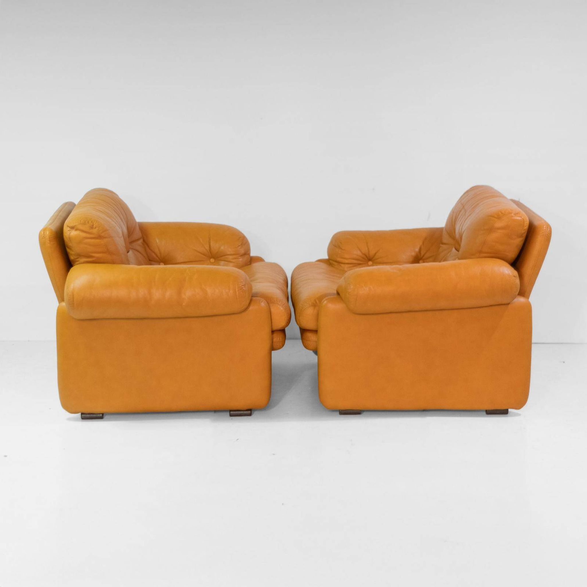 Vintage Coronado Brown Leather Living Room Set Tobia Scarpa Labeled C&B Ita