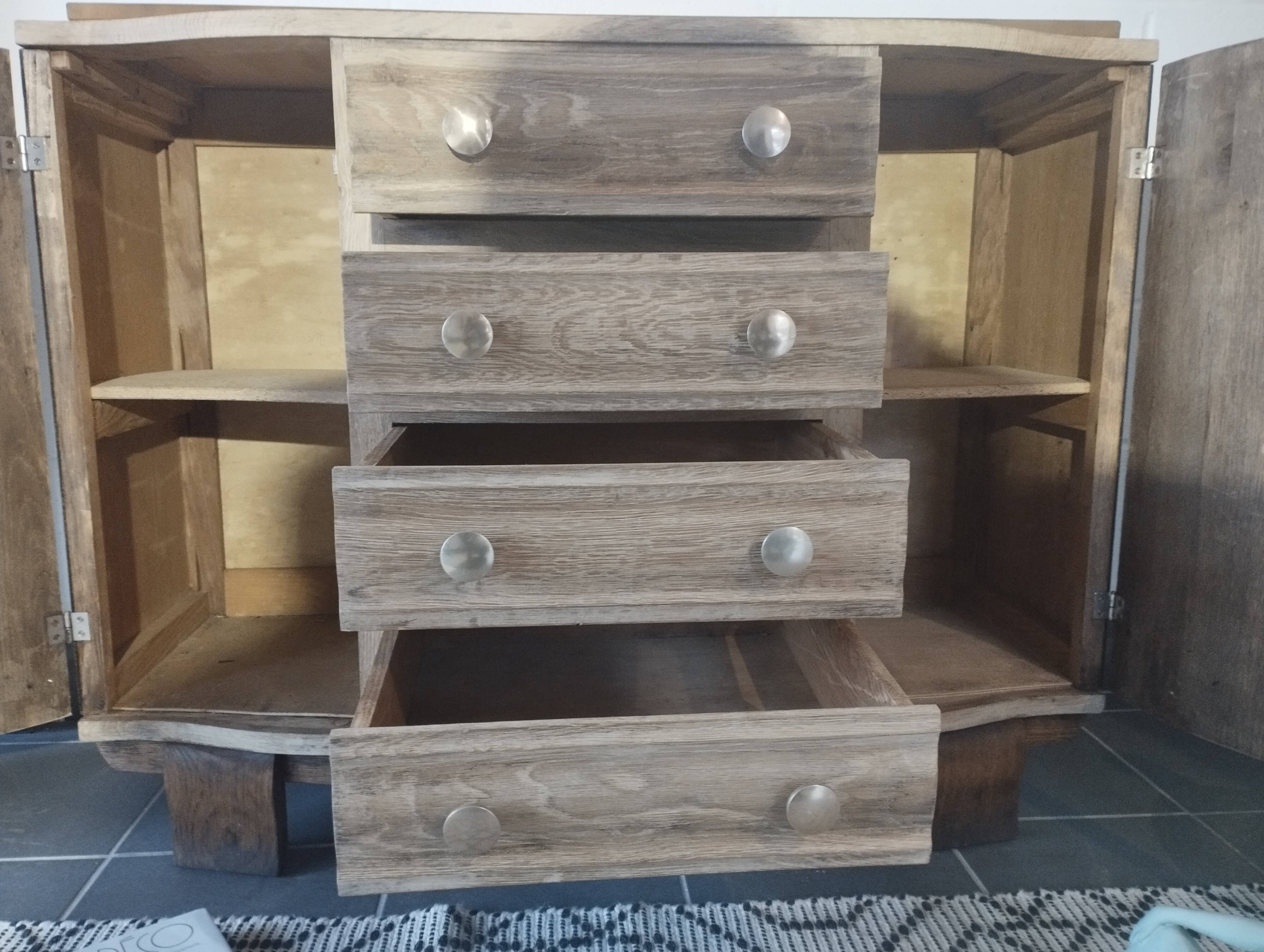 Art Deco oak and leather chest of drawers