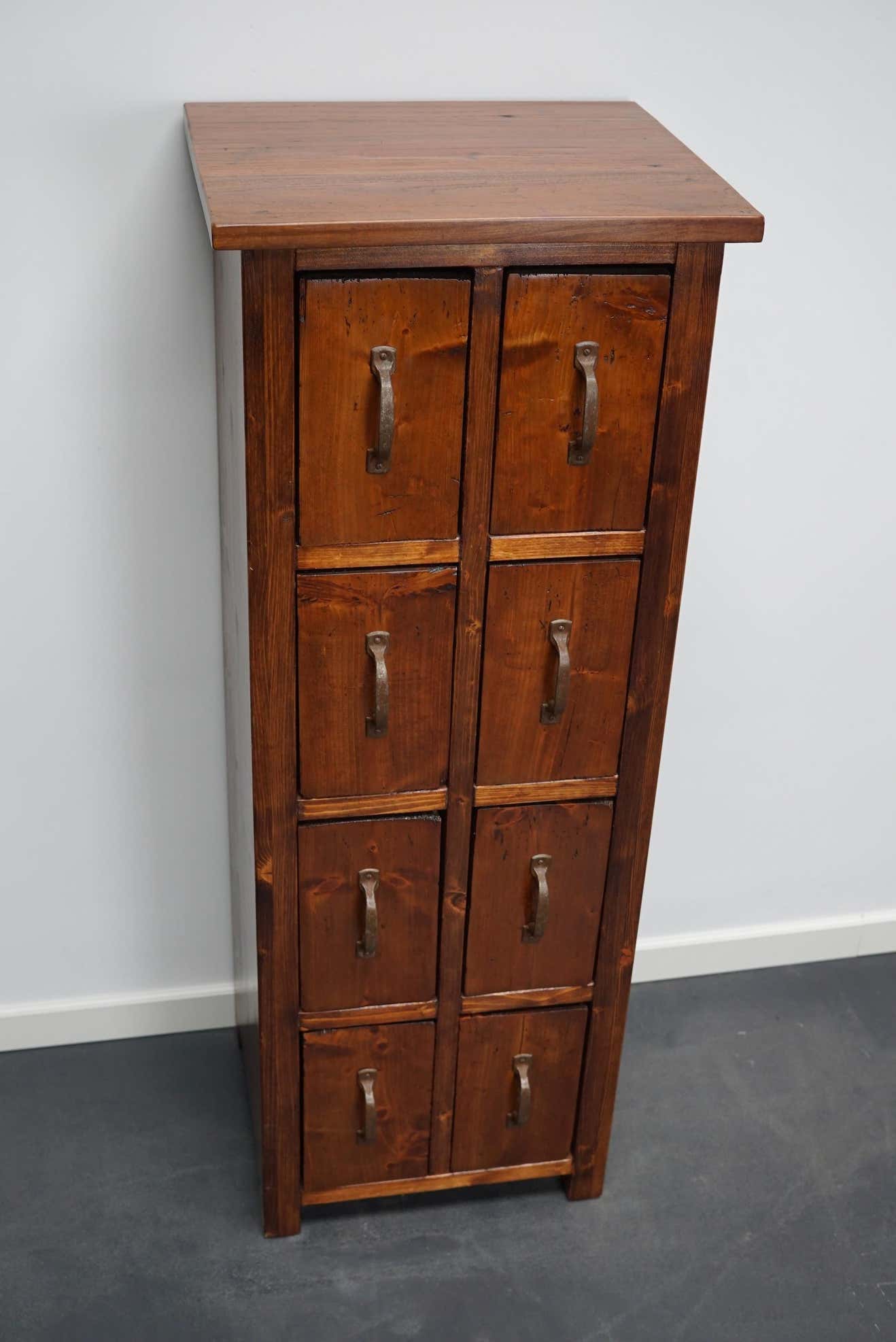 Apothecary or industrial workshop cabinet in pine Netherlands 1930