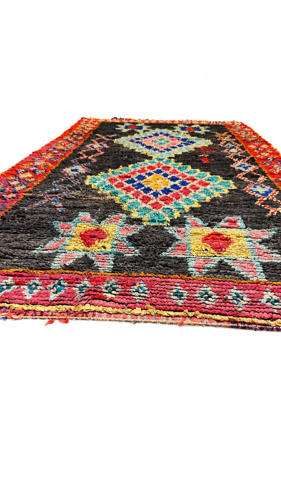 Vintage multicoloured black Berber rug - 140 x 270 cm