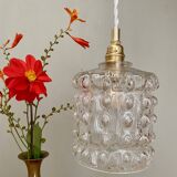 Vintage globe pendant light in transparent molded glass