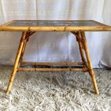 Vallauris rattan coffee table and earthenware - 1950s