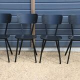 4 black metal and wood chairs