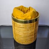 Rattan and brass book basket, Italy, 1970, 25 diam