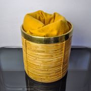 Rattan and brass book basket, Italy, 1970, 25 diam