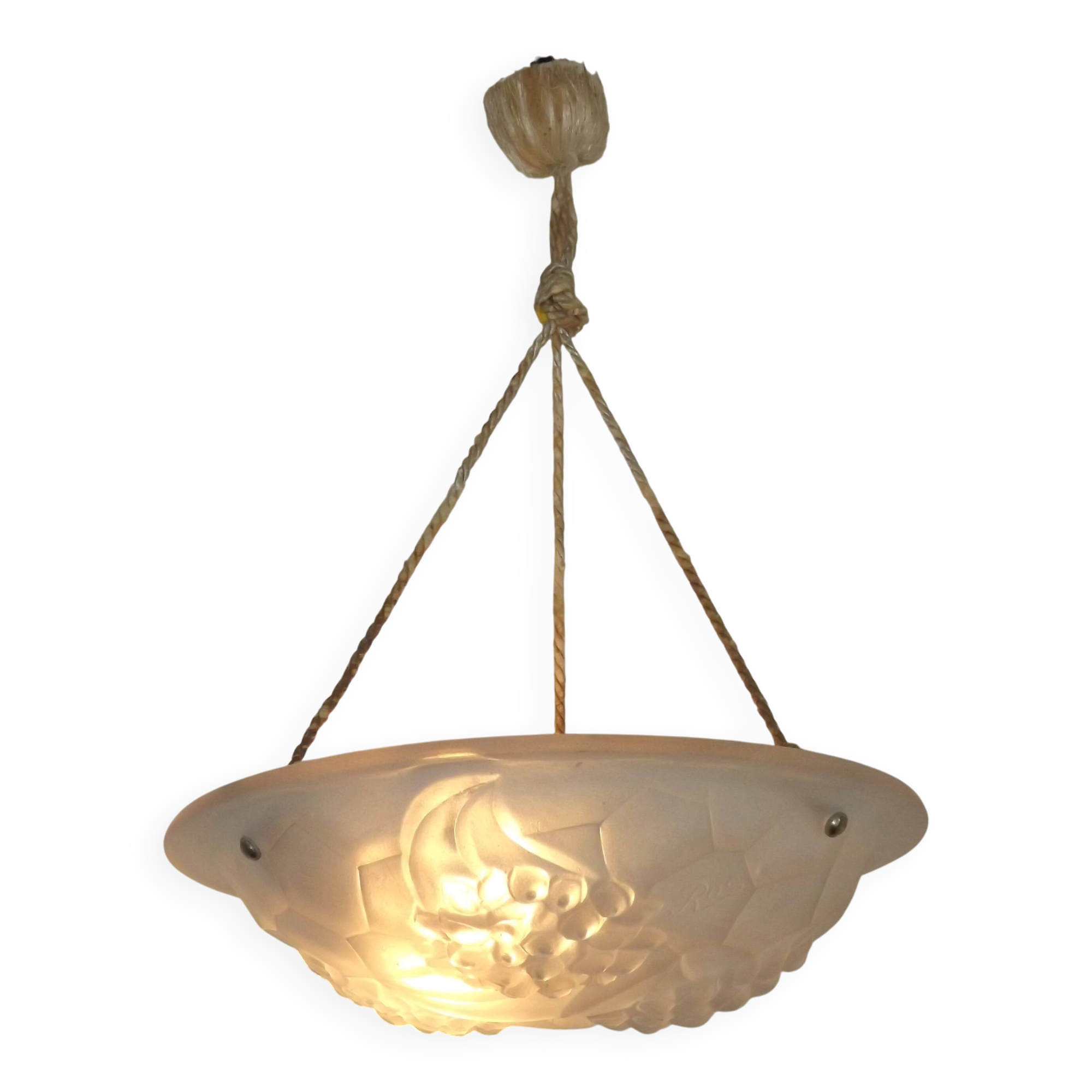 French Art Deco Ceiling Light ROS Degue Frosted Molded Glass Plafonnier