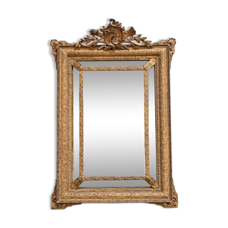 Beaded Mirror in Golden Wood, stamped AB Bordeaux, Louis XVI style – Late 19th century
