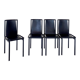 4 chaises design postmodernes en métal et cuir noires, 1980's