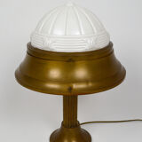 Art Deco lamp in patinated brass and moulded glass, circa 1930